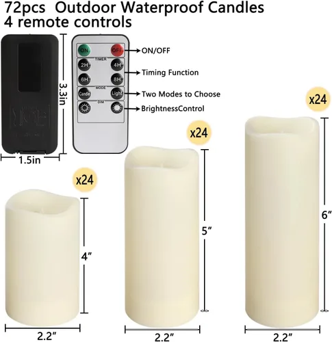 Miniatura 3 de Enpornk Juego de 72 velas LED sin llama de 2.2 pulgadas de profundidad x 4 pulgadas de alto, 5 pulgadas y 6 pulgadas, impermeables, para interiores