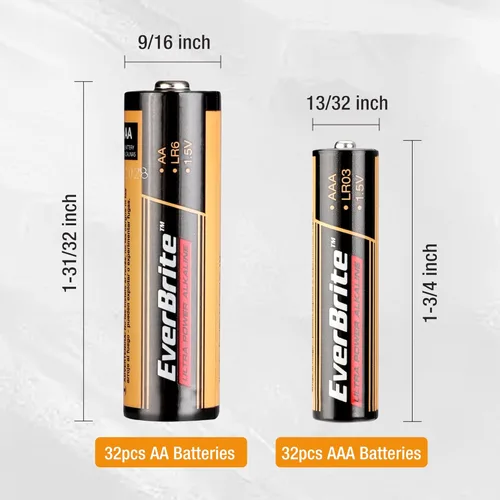 Miniatura 5 de EverBrite 64 pilas alcalinas de alto rendimiento, paquete de 32 pilas alcalinas AAA y 32 pilas alcalinas AA, pilas triple A y baterías dobles A