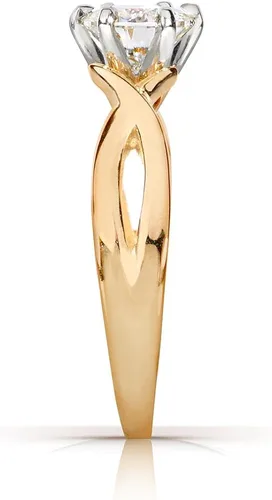 Miniatura 2 de Kobelli Anillo de compromiso solitario redondo de moissanita de oro amarillo de 14 quilates