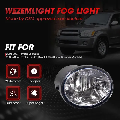 Miniatura 3 de Repuesto de montaje de luces antiniebla para Toyota Tundra 2000-2006 2001-2007 Toyota Sequoia con bombillas halógenas 9006 12V 35W incluidas