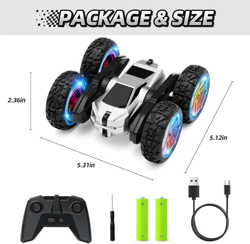 Miniatura 7 de MACALOCA Coche de control remoto, juguetes de autos RC para niños de 4 a 7 años, 6 a 12 años, auto de acrobacias RC 4WD con luces y rotación