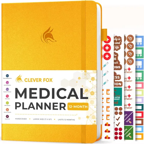 Clever Fox Agenda médica grande de 12 meses – Cuaderno médico, diario de salud, diario de bienestar para rastrear la salud – 12 meses, 7 x 10.5