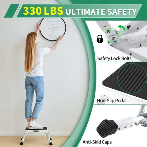 Miniatura 3 de Taburetes plegables ajustables de un solo paso para adultos, taburete de metal resistente para niños/personas mayores, taburete plegable