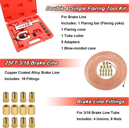 Miniatura 3 de Tnisesm Kit de línea de freno con revestimiento de cobre 3/16 de 25 pies + doblador de tubo azul + línea de freno de aluminio de cobre, kit