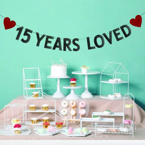 Miniatura 3 de Cartel de 15 años amado, pre-encordado, suministros de decoración de fiesta de aniversario de boda y cumpleaños número 15, guirnaldas de papel