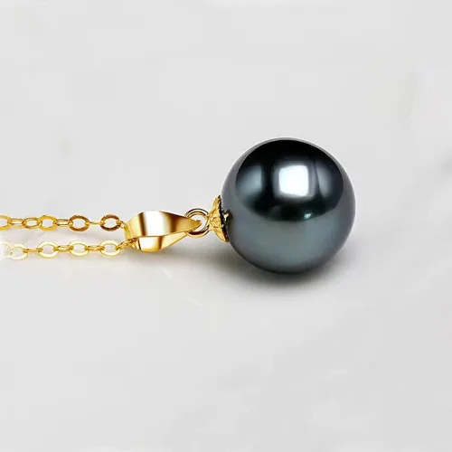 Miniatura 3 de Auténtico Tahiti Nanhai acuaculture Peacock Green Black Pearl AAA, 0.315- 0.335 in, 0.453-0.472 in, 0.630 in Perla negra Sydney Collar colgante
