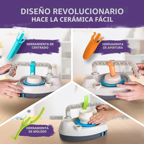 Miniatura 4 de NATIONAL GEOGRAPHIC Rueda de cerámica para niños – Juego completo de cerámica para principiantes, motor de enchufe, 2 libras. Arcilla seca al aire