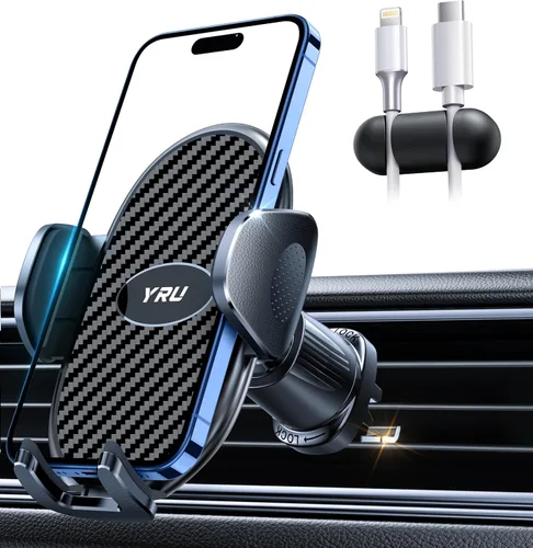 YRU Phone Holders for Your Car [2026 Upgraded Military Metal Hook], Cellphone Holder Car[No Fear of Bumps] Vent Phone Mount Truck Compatible with