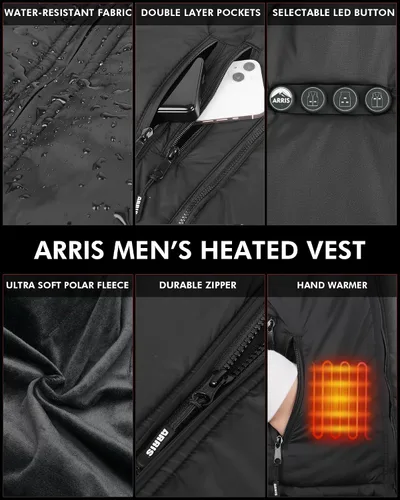 Miniatura 4 de ARRIS Fleece Heated Vest for Men with Battery Pack Included, Size Adjustable 8 Heating Zones for Hunting Black