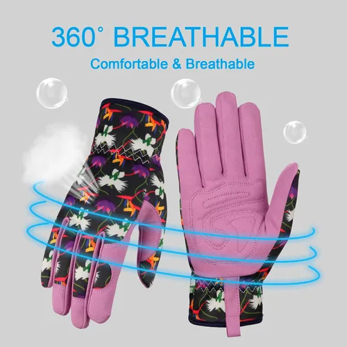 Miniatura 3 de Bamllum Guantes de cuero para jardinería para mujer, guantes de trabajo para deshierbe, excavación, plantación, rastrillo y poda