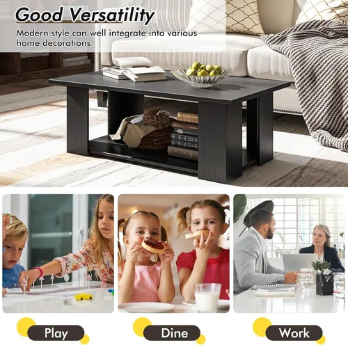 Miniatura 9 de Tangkula Mesa auxiliar de 2 niveles, moderna mesa de cóctel rectangular con 5 patas de soporte, muebles de sala de estar con acento de madera, mesa