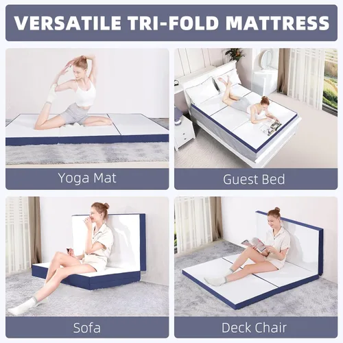 Miniatura 4 de Colchón triple plegable, colchón de espuma plegable de 4 pulgadas con funda transpirable y lavable, cama portátil de invitados para habitación
