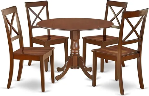 Miniatura 9 de HomeStock Juego de mesa de cocina de 5 piezas para 4 personas, incluye una mesa de comedor rectangular con hojas y 4 sillas Parson de tela de lino