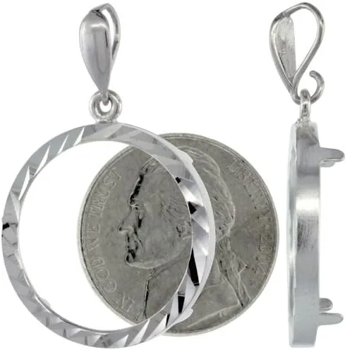 Miniatura 4 de Moneda de plata de ley con bisel de níquel de 0.827 in, con punta trasera, corte diamante, moneda de 5 centavos no incluida, Plata esterlina, No es