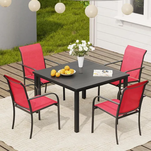 Miniatura 28 de VICLLAX Juego de 2 sillas de patio pequeñas para exteriores, juego de sillas apilables para patio y mesa de comedor cuadrada para porche delantero