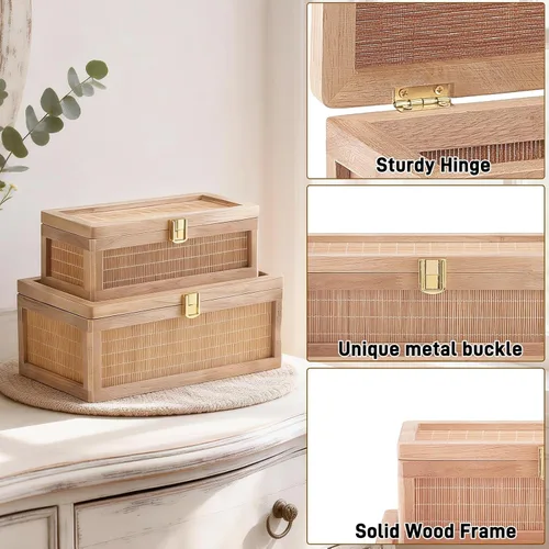 Miniatura 3 de Caja decorativa de bambú natural con tapas, juego de 2 cajas decorativas únicas, caja de recuerdos de boda bohemia, caja de memoria con tapa