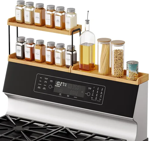 Miniatura 10 de SpaceAid Organizador de estante de cocina de 30 pulgadas de ancho para estufa, estante magnético de especias de bambú para estufa del hogar