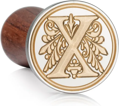 Miniatura 71 de Sello de cera Mceal, sello grande de 1 1/5"(30mm) de diámetro, cabeza de latón plateado con mango de madera, serie de letras de la A a la Z