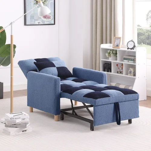 Miniatura 3 de Silla Cama Convertible 3 en 1, Sillón Sofá Cama Individual Multifuncional de Tela Teddy con Respaldo Ajustable, Silla Cama Reclinable Extraíble
