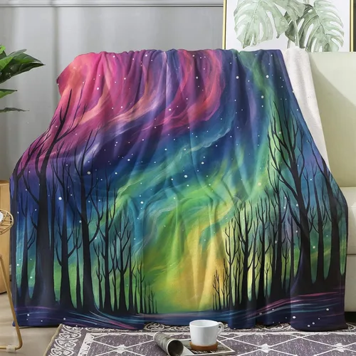 Aurora Borealis - Manta de forro polar colorida para sofá, cama, sofá, manta y mantas estampadas con luces del norte, manta de franela de felpa