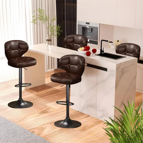 Miniatura 12 de Juego de 2 taburetes de bar, taburetes de bar giratorios ajustables con respaldo, sillas de bar de altura de mostrador con reposapiés, asiento Negro