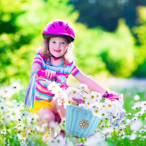 Miniatura 7 de Set de serpentinas para cesta de bicicleta para niños, cesta de mimbre para manillar de bicicleta con serpentinas de bicicleta coloridas, campana