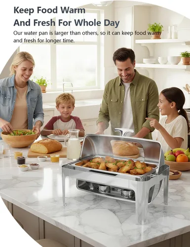 Miniatura 2 de Platos de roce con parte superior enrollable de 13QT para buffet: Calentador de alimentos para catering para fiestas, cumpleaños, bodas, Navidad, 1