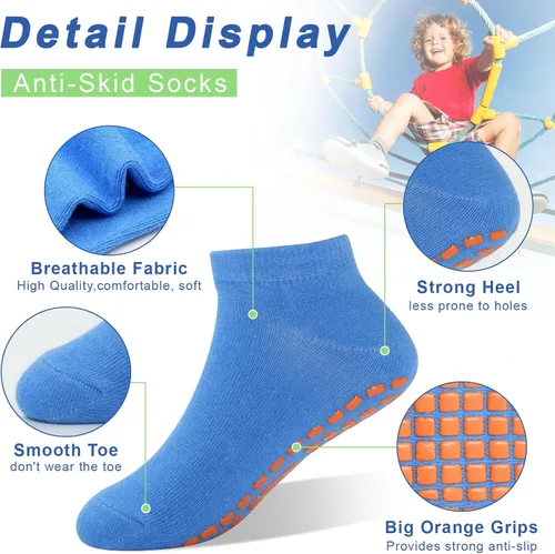 Miniatura 5 de HYCLES Calcetines antideslizantes para niños y niñas, calcetines adhesivos para el tobillo, calcetines antideslizantes para niños, 6 pares