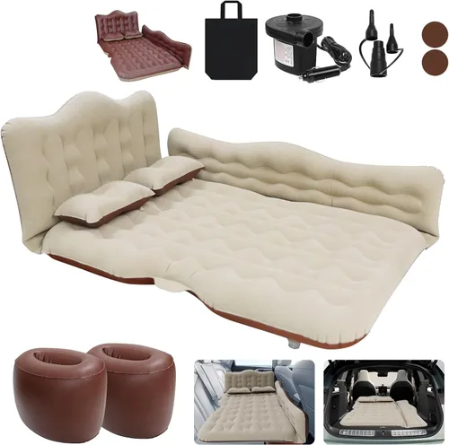 Miniatura 10 de Colchón de aire para cama de automóvil, SUV, colchón de aire para automóvil con bomba eléctrica, 2 almohadas inflables y 2 reposapiés para asiento