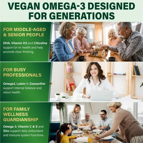 Miniatura 4 de Gomitas de suplemento Omega-3 para mujeres y hombres – 1000 mg de Omega3 DHA y EPA vegano con cúrcuma, vitamina D3, K2, citicolina para la salud