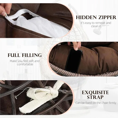 Miniatura 6 de Cojín impermeable para silla de huevo, color negro, lavable, con lazos, grueso, grande, para silla de huevo, para exteriores, con almohada