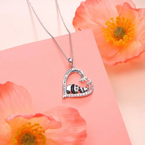 Miniatura 4 de FLYOW Collar con colgante de panda de plata de ley S925 para mujeres adolescentes y niñas regalos para amantes de la penda Plata esterlina Circonia