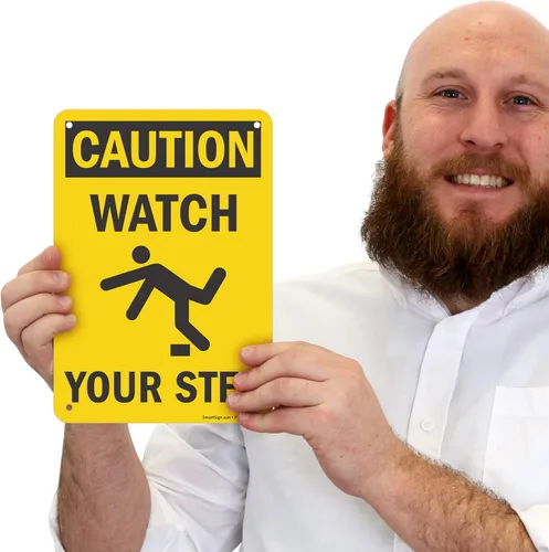 Miniatura 2 de SmartSign Letrero de metal con la frase "Caution - Watch Your Step" de 10 x 7 pulgadas con agujeros pre-limpiados, aluminio laminado a prueba