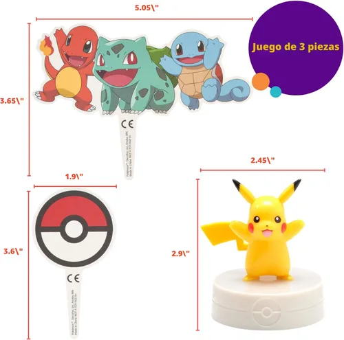 Miniatura 6 de DecoSet® Pokémon Decoración de Pastel de Pikachu con Luz, Juego de Decoración de 3 Piezas, Decoraciones de Cumpleaños Para Pasteles de Todos