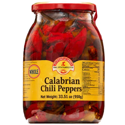 TuttoCalabria, Pimientos enteros de Calabria en aceite, totalmente naturales, sin OMG, producto de Italia, paquete de Glass Club, 33.5 oz | Whole
