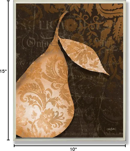Miniatura 6 de The Stupell Home Decor Collection Damasco Offset Gold Pear Placa de pared para cocina
