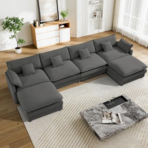 Miniatura 29 de Sofá modular de nube en forma de U de 162.6 pulgadas, sofá seccional para sala de estar, moderno sofá de nube de terciopelo de gran tamaño con Gris