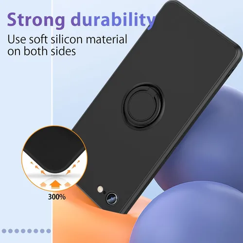Miniatura 4 de Funda para Galaxy S22 Ultra, con soporte de anillo giratorio de 360° y correa de silicona líquida, delgada, a prueba de golpes, funda protectora Azul