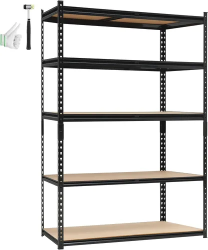 Miniatura 10 de Garvee Estantería de garaje de 5 niveles, 60 x 24 x 72 pulgadas, estantes de almacenamiento ajustables de metal resistente, carga 3000 libras