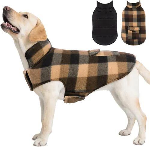 Miniatura 12 de ASENKU - Abrigo de invierno para perros, diseño a cuadros reversible, impermeable, para climas fríos, para perros pequeños, medianos y grandes Rojo