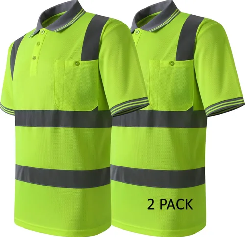 Miniatura 4 de Paquete de 2 polos de seguridad naranja con reflejo retro, camisa de manga corta para trabajos de construcción de alta visibilidad, ANSI/ISEA