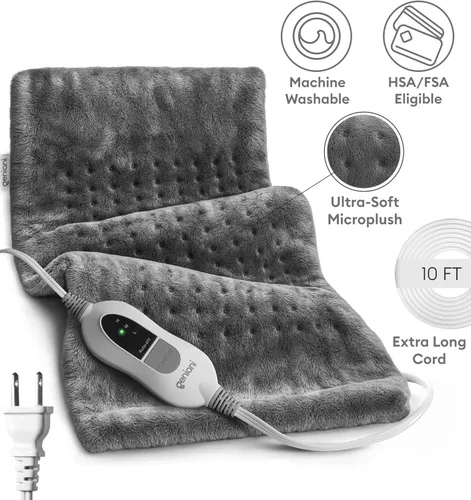 Miniatura 3 de Geniani - Almohadilla térmica eléctrica para alivio del dolor de espalda y calambres, apagado automático, almohadilla térmica suave para terapia