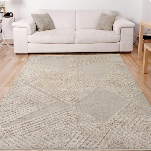 Miniatura 9 de Antep Rugs Palafito 2x4 Alfombra de área interior con textura de pelo Shaggy geométrico de diamante de alto a bajo (blanco, 2 pies x 4 pies)