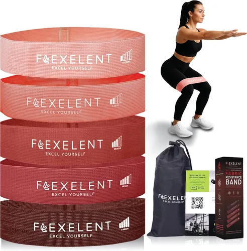 Miniatura 13 de Bandas de resistencia de tela para hacer ejercicio – 5 niveles de fuerza desde extra ligera hasta extra pesada – Bandas de entrenamiento gruesas