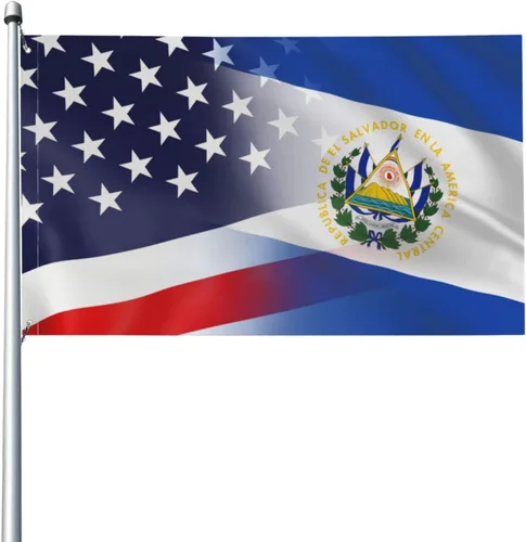 Bandera de El Salvador y Estados Unidos de 3 x 5 pies, colores vivos y resistentes a la decoloración UV, banderas decorativas para interiores y