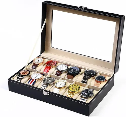 Miniatura 2 de Caja de reloj vitrina organizador de joyas con tapa de vidrio