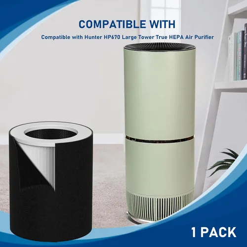 Miniatura 4 de HP670 Juego de filtros HEPA de repuesto compatibles con filtro de torre grande Hunter HP670, número de pieza H-HF670-VP, 1 HEPA + 4 carbón activado