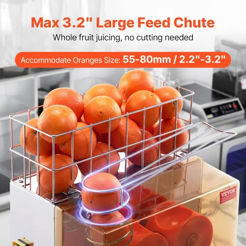 Miniatura 3 de VEVOR Exprimidor de naranja comercial, extractor de jugo automático de 120W, exprimidor de naranja de acero inoxidable para 20 naranjas por minuto