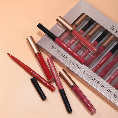 Miniatura 7 de BestLand Juego de 12 Labiales Líquidos Mate + Lápices Delineadores de Labios, Juego de Maquillaje de Labios de Un Solo Paso, Pigmento Aterciopelado