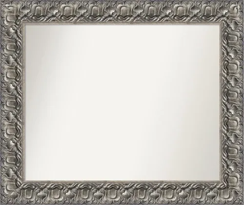 Miniatura 186 de Amanti Art Espejo de baño plateado para sobre fregadero, 26 x 26 pulgadas, espejo cuadrado de níquel pulido, marco de madera tradicional mediano, se
